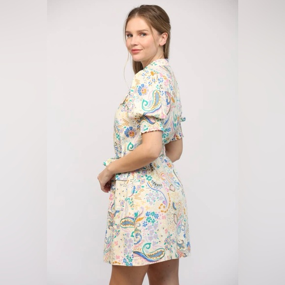 NWT Boutique Liana Floral Linen Blend Mini Shirt Dress - Picture 9 of 11